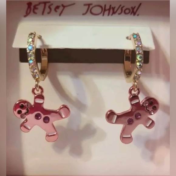 NWT Betsey Johnson Gingerbread Huggie Drop Earrings - Picture 5 of 5